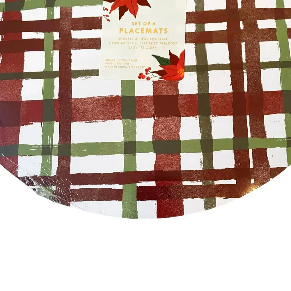 Christmas Boutique Reversible Cork Backed Placemats 15in Round Set of 4 New